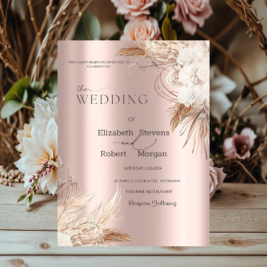 Boho Blume Rose Gold Wedding Einladung