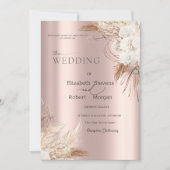 Boho Blume Rose Gold Wedding Einladung (Vorderseite)