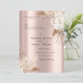 Boho Blume Rose Gold Wedding Einladung (Stehend Vorderseite)