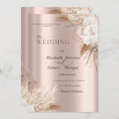 Boho Blume Rose Gold Wedding Einladung (Vorne/Hinten)