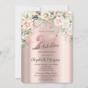 Boho Blume Rose Rose Gold 25. Geburtstag Einladung