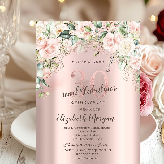 Boho Blume Rose Rose Gold 30. Geburtstag Einladung