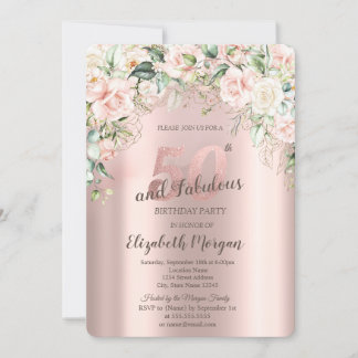 Boho Blume Rose Rose Gold 50. Geburtstag Einladung