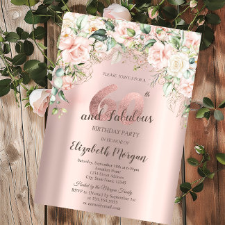 Boho Blume Rose Rose Gold 60. Geburtstag Einladung