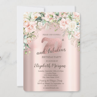 Boho Blume Rose Rose Gold 70. Geburtstag Einladung