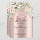 Boho Blume Rose Rose Gold 85. Geburtstag Einladung (Vorne/Hinten)