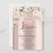 Boho Blume Rose Rose Gold 85. Geburtstag Einladung (Vorderseite)