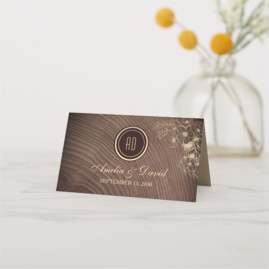 Boho Blume Rustic Wood Wedding Platzkarte (Rückseite)
