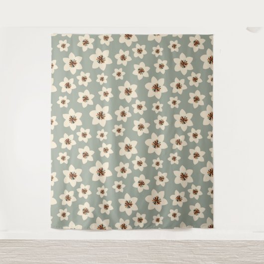 Boho Blume - Salbei, grüner Hintergrund Wandteppich (Vorderseite)