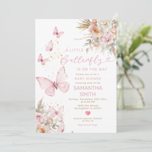 Boho Blume schmettern auf dem Weg Babydusche Einladung (Stehend Vorderseite)