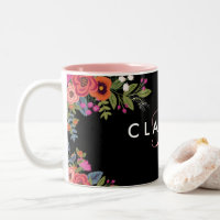 Boho Blume - Schwarz mit rosa Monogramm