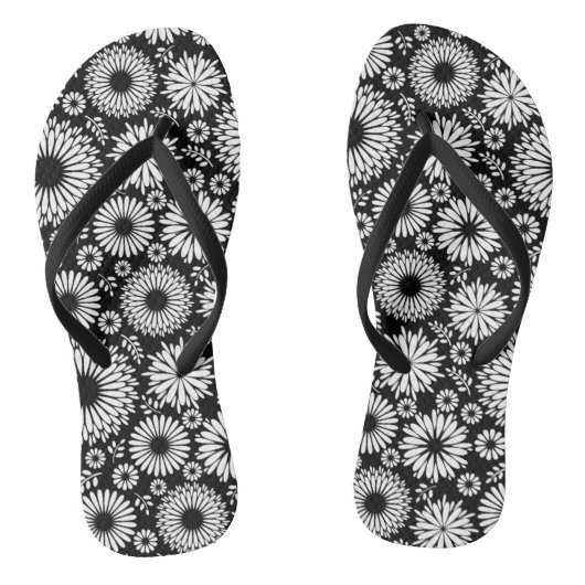 Boho Blume Schwarz-Weiß-Vektorblumenmuster Badesandalen (Fußbett)