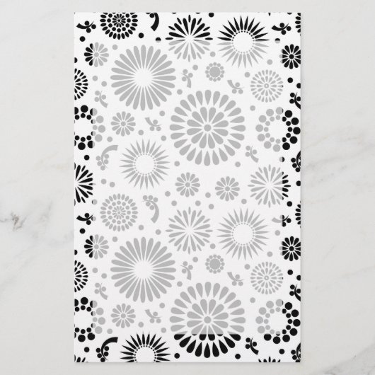 Boho Blume Schwarz-Weiß-Vektorblumenmuster Briefpapier (Vorderseite)