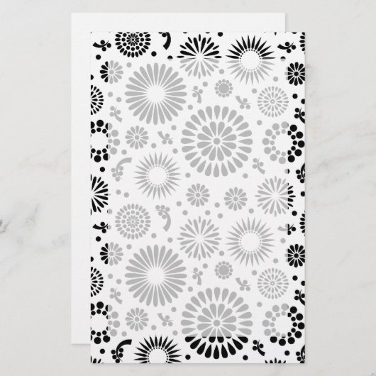Boho Blume Schwarz-Weiß-Vektorblumenmuster Briefpapier (Vorne/Hinten)