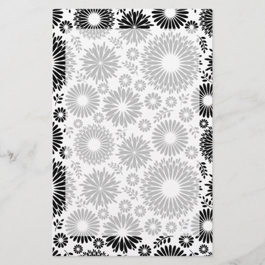 Boho Blume Schwarz-Weiß-Vektorblumenmuster Briefpapier (Vorderseite)