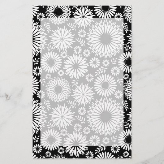 Boho Blume Schwarz-Weiß-Vektorblumenmuster Briefpapier (Vorderseite)