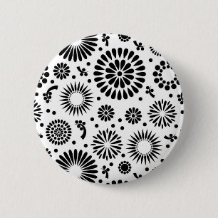 Boho Blume Schwarz-Weiß-Vektorblumenmuster Button