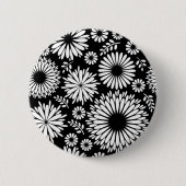 Boho Blume Schwarz-Weiß-Vektorblumenmuster Button (Vorderseite)