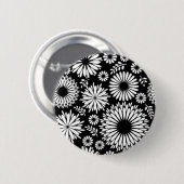 Boho Blume Schwarz-Weiß-Vektorblumenmuster Button (Vorne & Hinten)