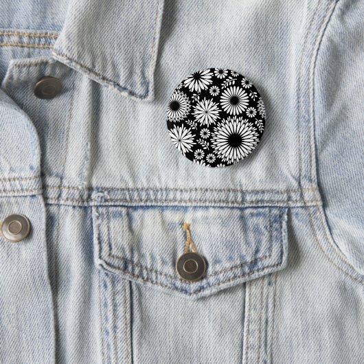 Boho Blume Schwarz-Weiß-Vektorblumenmuster Button (Beispiel)