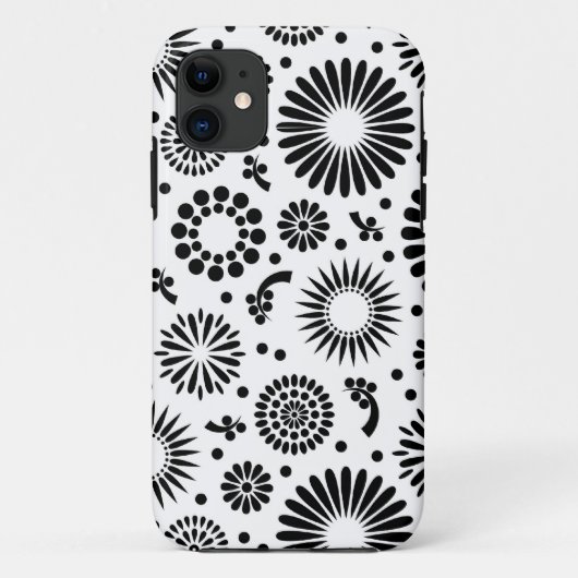 Boho Blume Schwarz-Weiß-Vektorblumenmuster Case-Mate iPhone Hülle (Rückseite)