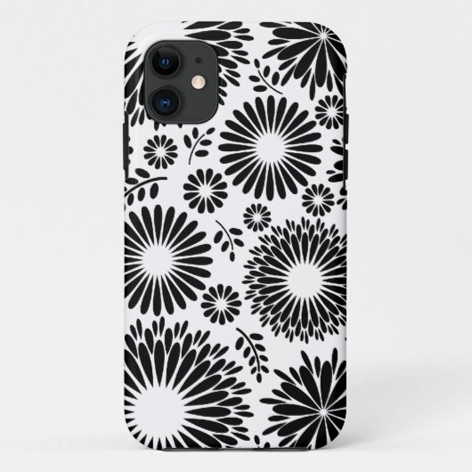 Boho Blume Schwarz-Weiß-Vektorblumenmuster Case-Mate iPhone Hülle (Rückseite)