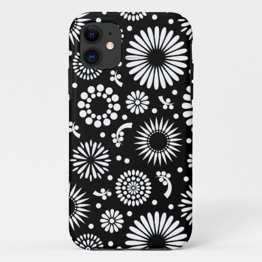 Boho Blume Schwarz-Weiß-Vektorblumenmuster Case-Mate iPhone Hülle (Rückseite)