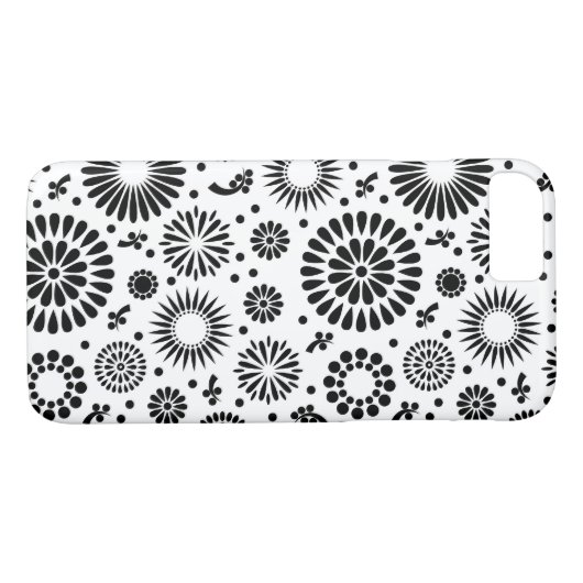 Boho Blume Schwarz-Weiß-Vektorblumenmuster Case-Mate iPhone Hülle (Rückseite (Horizontal))