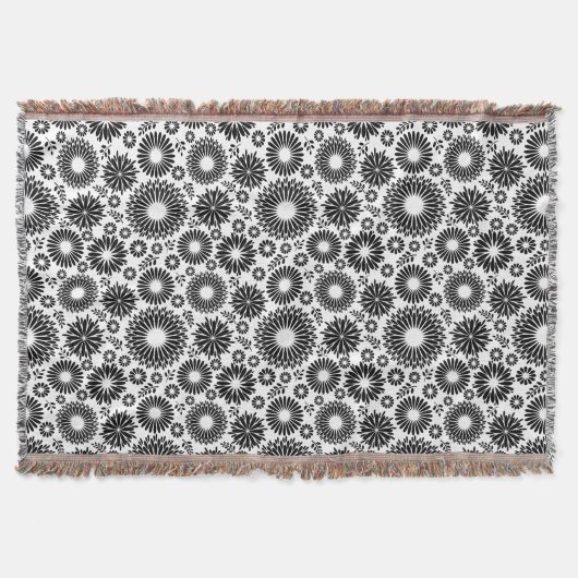 Boho Blume Schwarz-Weiß-Vektorblumenmuster Decke (Vorderseite)