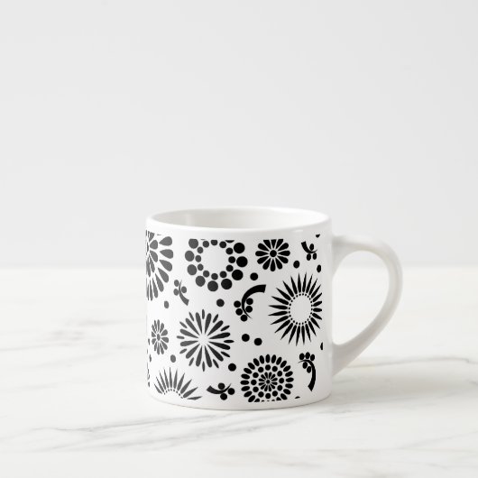 Boho Blume Schwarz-Weiß-Vektorblumenmuster Espressotasse (Rechts)