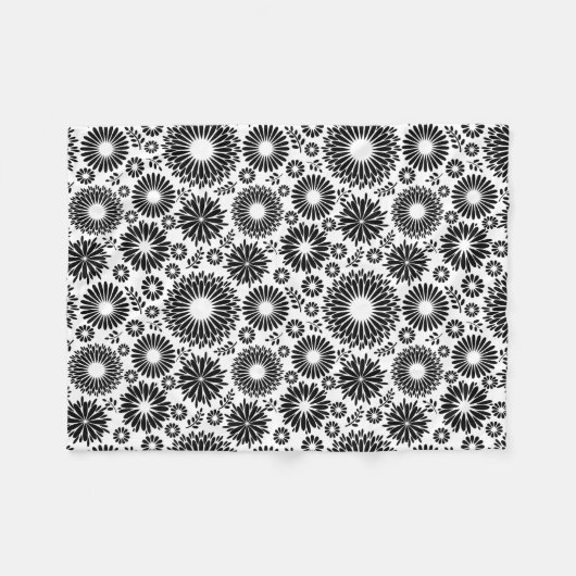 Boho Blume Schwarz-Weiß-Vektorblumenmuster Fleecedecke (Vorderseite (Horizontal))
