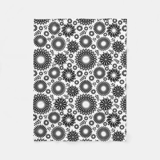 Boho Blume Schwarz-Weiß-Vektorblumenmuster Fleecedecke (Vorderseite)