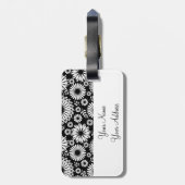 Boho Blume Schwarz-Weiß-Vektorblumenmuster Gepäckanhänger (Rückseite vertikal)