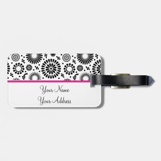 Boho Blume Schwarz-Weiß-Vektorblumenmuster Gepäckanhänger (Rückseite horizontal)