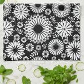 Boho Blume Schwarz-Weiß-Vektorblumenmuster Geschirrtuch (Gefaltet)