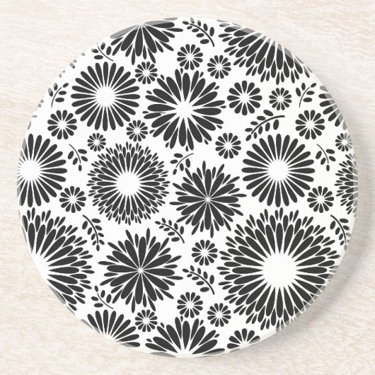 Boho Blume Schwarz-Weiß-Vektorblumenmuster Getränkeuntersetzer (Vorne)