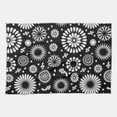 Boho Blume Schwarz-Weiß-Vektorblumenmuster Handtuch (Horizontal)