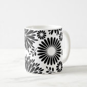 Boho Blume Schwarz-Weiß-Vektorblumenmuster Kaffeetasse (VorderseiteRechts)