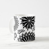 Boho Blume Schwarz-Weiß-Vektorblumenmuster Kaffeetasse (Vorderseite Links)