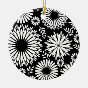 Boho Blume Schwarz-Weiß-Vektorblumenmuster Keramikornament