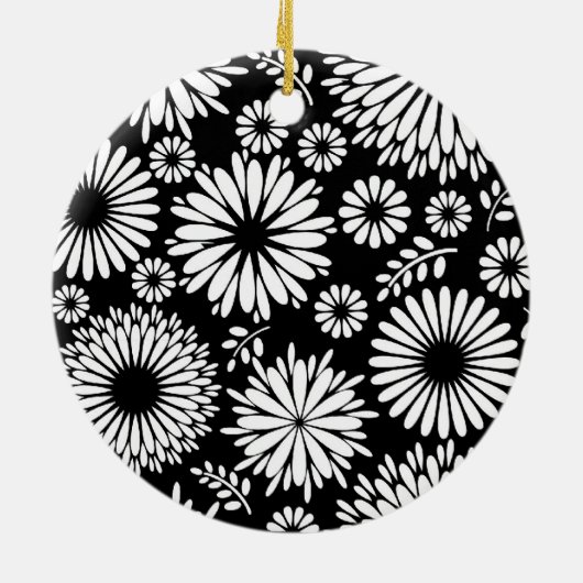 Boho Blume Schwarz-Weiß-Vektorblumenmuster Keramikornament (Hinten)
