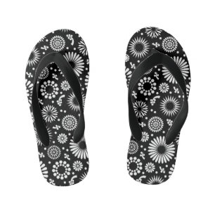 Boho Blume Schwarz-Weiß-Vektorblumenmuster Kinderbadesandalen