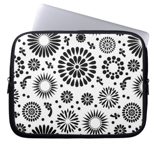 Boho Blume Schwarz-Weiß-Vektorblumenmuster Laptopschutzhülle (Vorderseite)