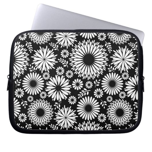 Boho Blume Schwarz-Weiß-Vektorblumenmuster Laptopschutzhülle (Vorderseite)