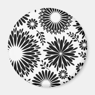 Boho Blume Schwarz-Weiß-Vektorblumenmuster Magnet