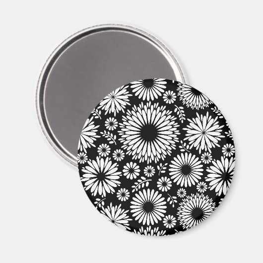 Boho Blume Schwarz-Weiß-Vektorblumenmuster Magnet (Vorderseite/Rückseite)