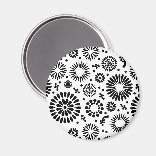 Boho Blume Schwarz-Weiß-Vektorblumenmuster Magnet (Vorderseite/Rückseite)