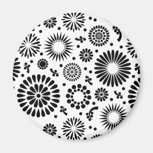 Boho Blume Schwarz-Weiß-Vektorblumenmuster Magnet
