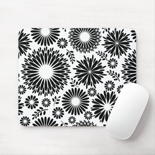 Boho Blume Schwarz-Weiß-Vektorblumenmuster Mousepad (Mit Mouse)