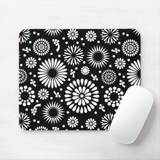 Boho Blume Schwarz-Weiß-Vektorblumenmuster Mousepad (Mit Mouse)